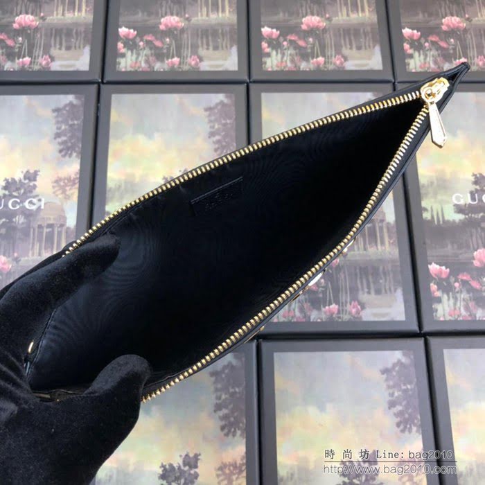 GUCCI古馳 2019新款 Zumi系列 粒面皮革 互扣式G馬銜扣 拉鏈 女款手拿包 570728 黑色  ydgq3274